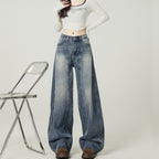 Retro Blue High Street Loose Wide Leg Jeans For Women