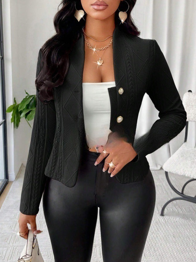 Short Button Long Sleeve Slim Jacket Women's Coat