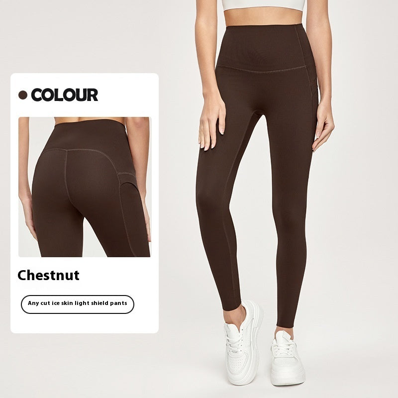 7A Antibacterial Cool Feeling Yoga Pants Outer Wear Pocket High Waist Hip Lift Sports Tights
