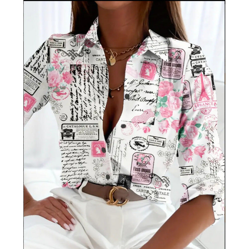 Fashion Casual Shirt Digital Printing Lapel Long Sleeve Shirt