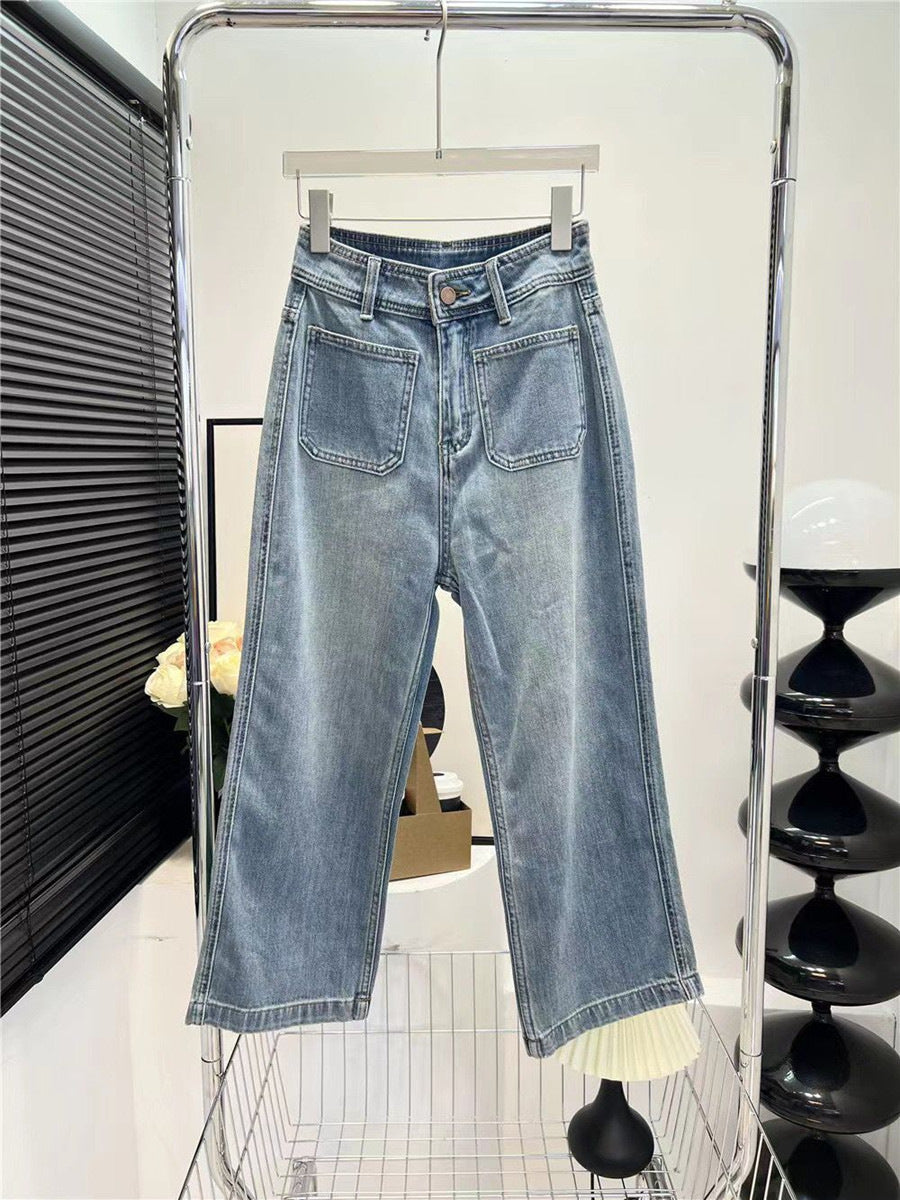 Light Blue Wide-leg Jeans For Women High Waist Loose Slimming Petite Nine-point Straight