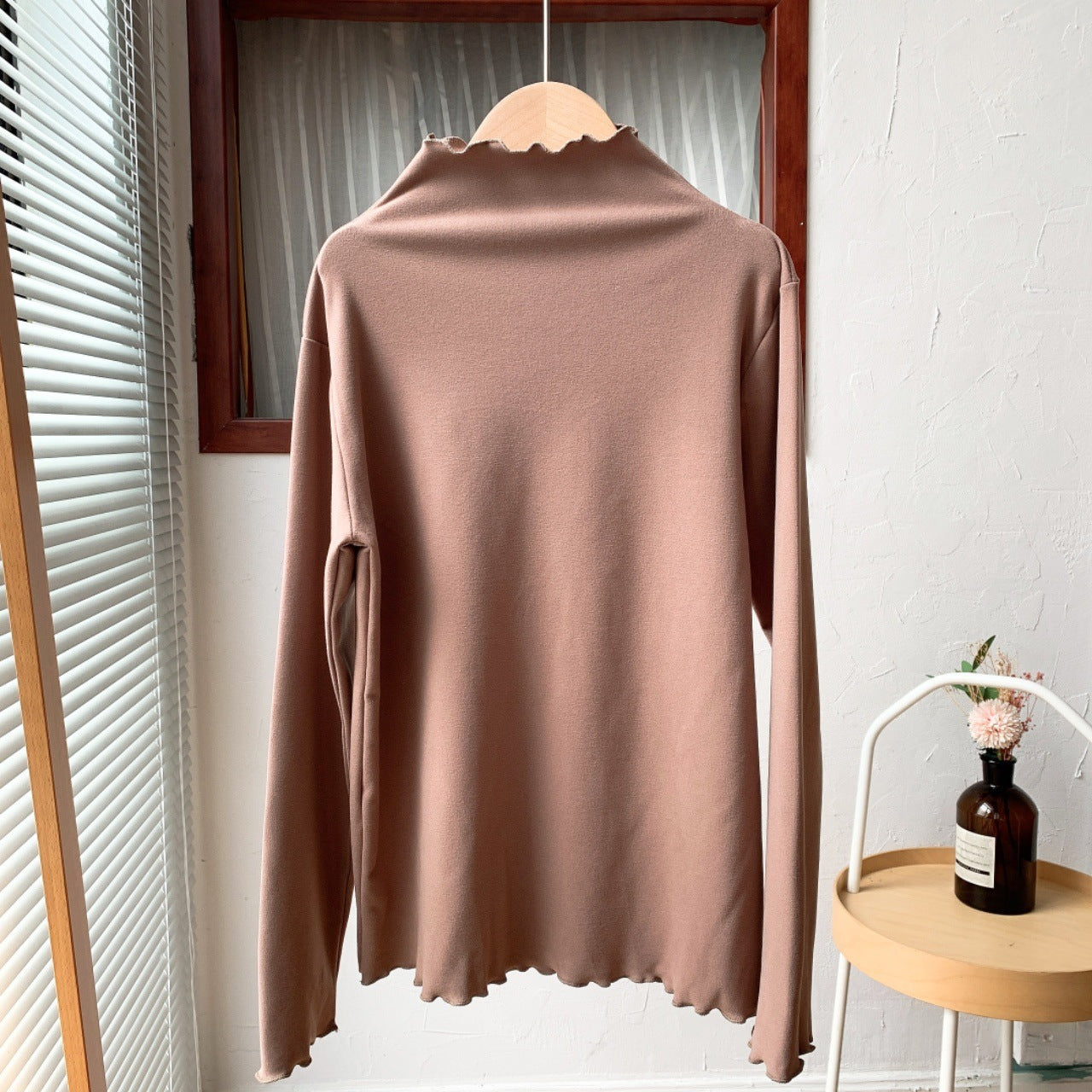 Half-high Collar Long Sleeves Solid Color Inner Wear Slim Fit Warm Dralon Top