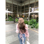 Printed Bay Sleeve Waist-tight Silk Craft Chiffon Blouses For Women